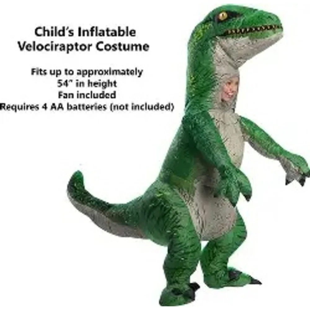 Jurassic Age Inflatable Velociraptor Dinosaur Costume Kids Green One Size Fit